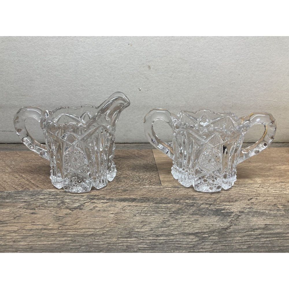 Vintage Pressed Glass Ice Blue Cream And Sugar Set Unmarked SEE PICTURES